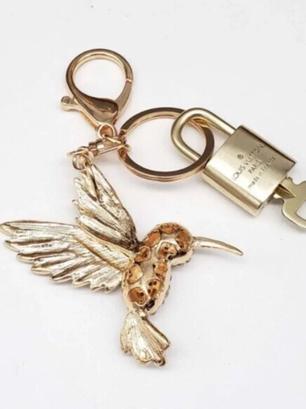 Authentic Louis Vuitton Gold Padlock 🔒 Shiny LV Key + Bag Unbranded Bird Charm